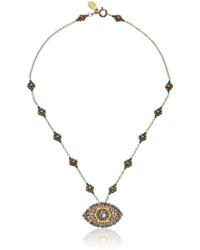 Miguel Ases Green Jade And Swarovski Evil Eye Pendant Necklace - Multicolor