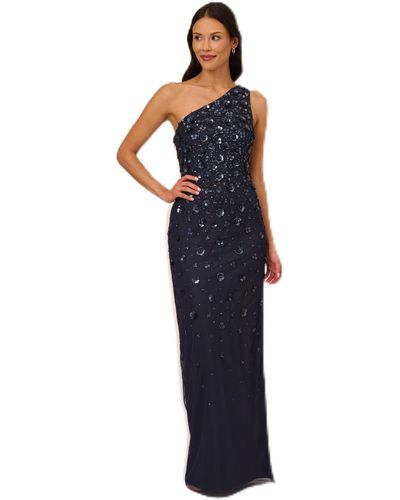 Adrianna Papell One Shoulder Beaded Gown - Blue