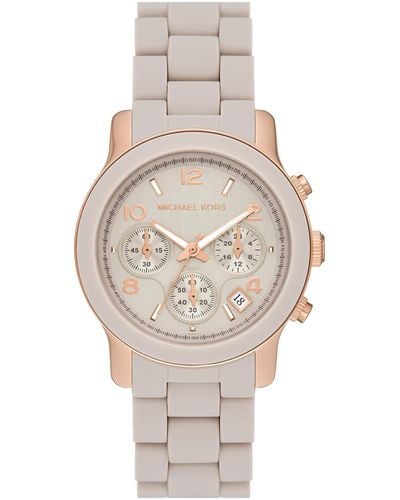Michael Kors Runway Chronograph Rose Gold-tone Stainless Steel And Wheat Silicone Watch - Metallic