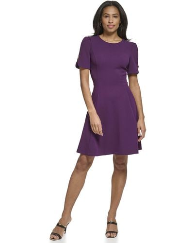 DKNY Button Sleeve Fit And Flare - Purple