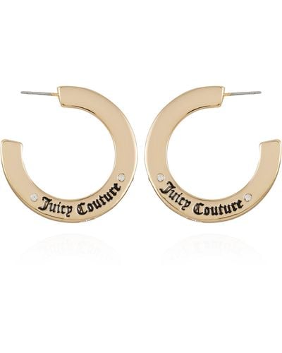 Juicy Couture Goldtone Open Hoop Earrings Adorned With Crystal Glass Stones - Metallic