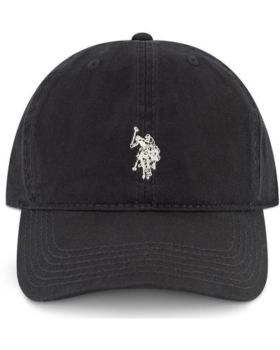 U.S. POLO ASSN. Mens Washed Twill Cotton Adjustable Hat With Pony Logo And Curved Brim Baseball Cap - Black