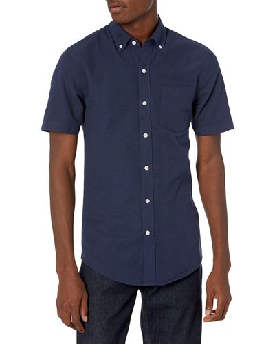 Amazon Essentials Camicia Oxford con Tasca a iche Corte vestibilità Regolare Uomo - Blu