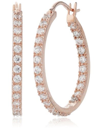 Amazon Essentials Amazon Collection 14k Rose Gold Plated 925 Sterling Silver Round Prong-set Aaa Cubic Zirconia Hoop Earrings - White