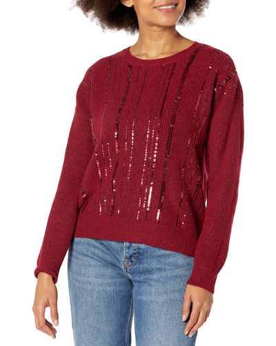 Calvin Klein Sequin Crew Neck Long Sleeve Sweater - Red