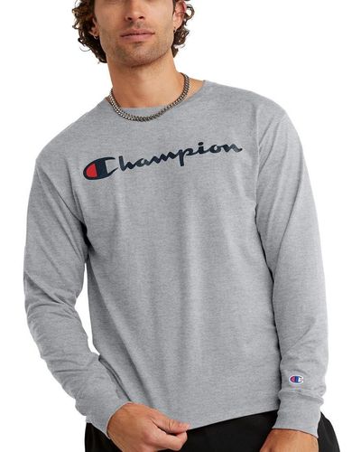 Champion T, Classic Jersey Long-sleeve Tee Shirt For , Script, Oxford Gray-y06794, Large