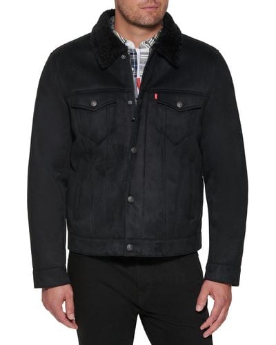 Levi's Faux Leather Sherpa Lined Trucker Jacket - Black