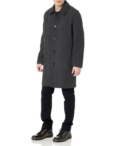 Andrew Marc Long Wool Blend Fabric Rennell Houndstooth Check Coat - Gray