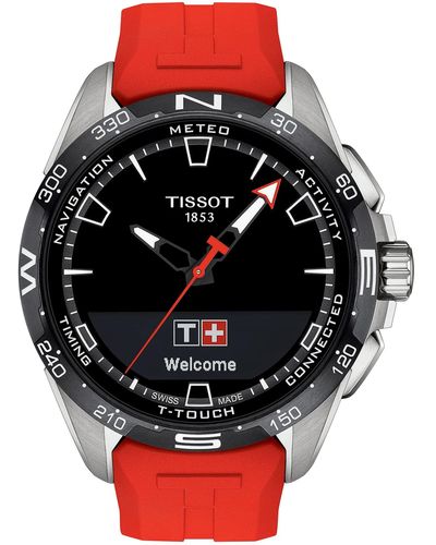 Tissot T-touch Connect Solar Swiss Antimagnetic Titanium Case Tactile Quartz Watch With Rubber Strap - Red