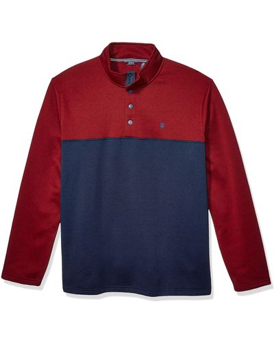 Izod Premium Essentials Spectator Button Mock Neck Colorblock Fleece Pullover - Red