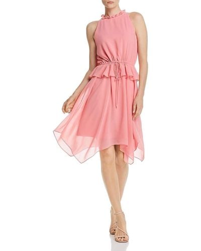 Sam Edelman Sleeveless Solid Halter Hankerchief Dress - Pink
