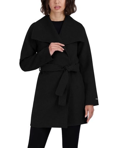 Tahari Wool Wrap Coat With Tie Belt - Black