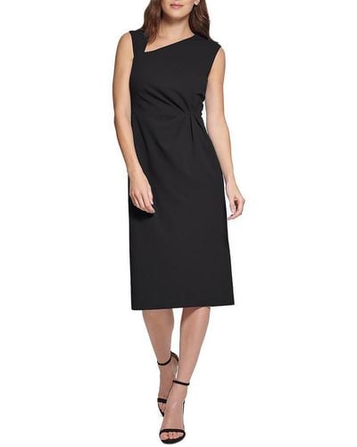 DKNY Sleeveless Asymmetric Neck Scuba Crepe Dress - Black