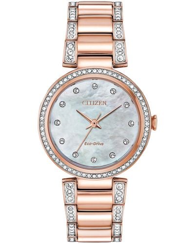 Citizen Eco-drive Dress Classic Crystal Watch In Rose-tone Stainless Steel - Metallic