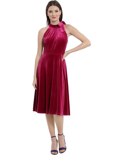 Maggy London Petite Draped Neck Tie Fit & Flare Dress - Red