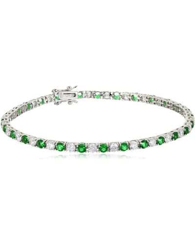 Amazon Essentials Amazon Collection Sterling Silver Alternating Emerald And White Prong Set Aaa Cubic Zirconia Tennis Bracelet - Black