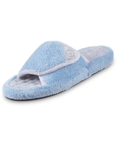 Isotoner Terry Spa Slip On Slide Slipper With Memory Foam For Indoor/outdoor Comfort - Blue