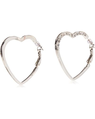 Guess Silver-tone Heart Hoop Earrings - Metallic