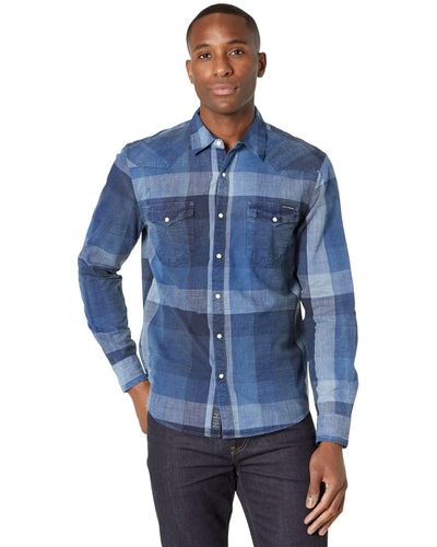 Lucky Brand Mesa Plaid Western Shirt - Blue