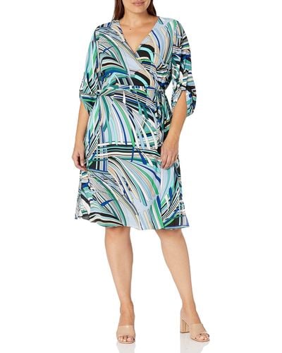 Adrianna Papell Size Plus Milio Maze Midi Wrap Dress - Blue