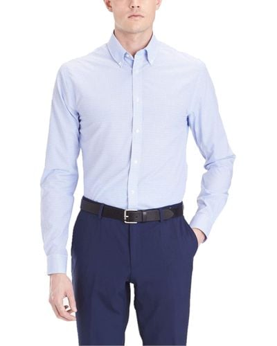 Tommy Hilfiger Non Iron Slim Fit Gingham Buttondown Collar Dress Shirt, English Blue, 16.5" Neck 32"-33" Sleeve (large)