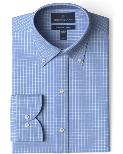 Buttoned Down Slim Fit Button Collar Pattern Dress Shirt - Blue