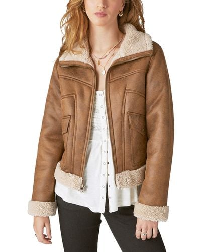 Lucky Brand Suede Sherpa Jacket - Brown