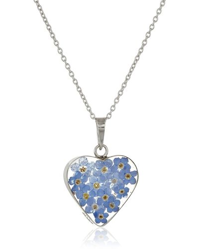Amazon Essentials Sterling Silver Blue Pressed Flower Heart Pendant Necklace