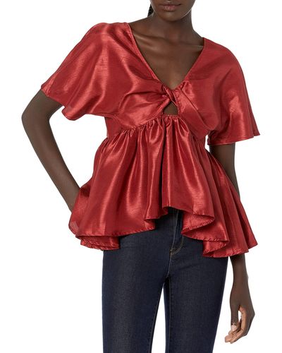 C/meo Collective Methodical Short Sleeve V Neck Top With Cut Out - Red
