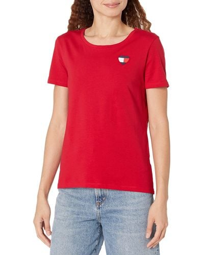 Tommy Hilfiger Womens Crew Neck Logo Tee T Shirt - Red