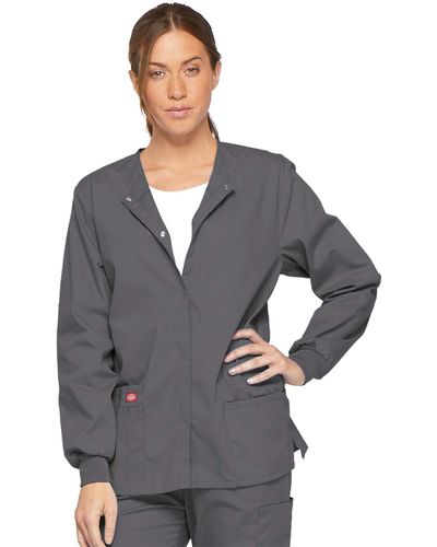 Dickies Eds Signature Scrubs Missy Fit Snap Front Warm-up Jacket - Gray