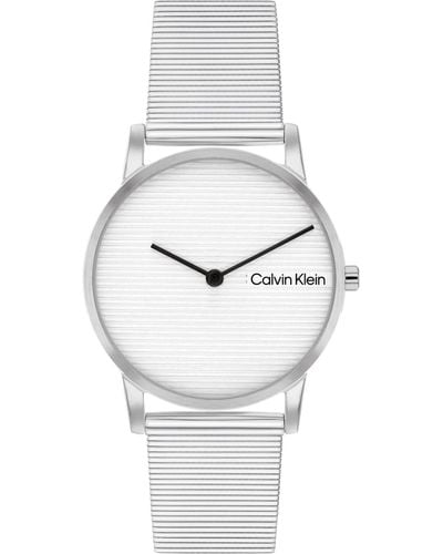 Calvin Klein Stainless Steel Slim Case And Mesh Bracelet - Minimalistic Style - Water Resistance 3atm/30 Meters - Premium Fashion Timepiece - White