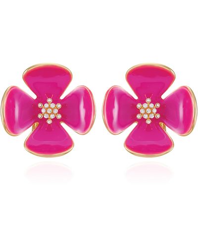 Guess Goldtone Pink Flower Button Clip On Earrings