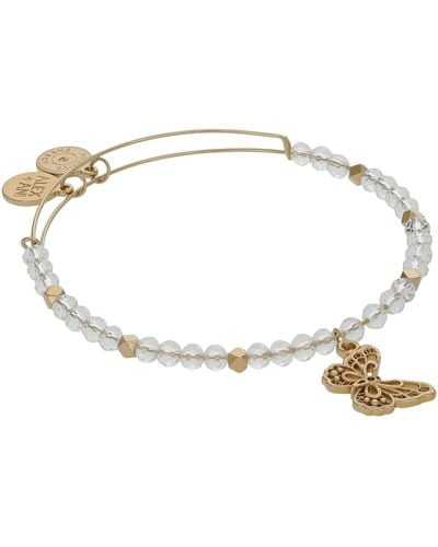 ALEX AND ANI Aa761023sg,filigree Butterfly And Crystal Beaded Expandable Bangle Bracelet,shiny Gold,gold - White