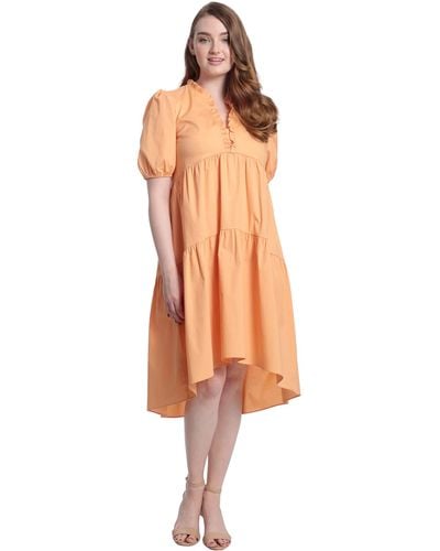Maggy London London Times Plus Size Short Sleeve Ruffle V-neck Tiered Hi-low Tent Dress - Multicolor
