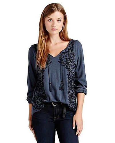 Lucky Brand Embroidered Peasant Top - Blue