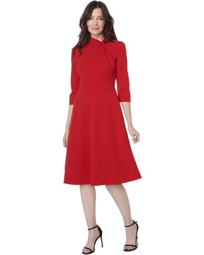 Donna Morgan Mock Line Dress With Twist Neck Detail - Red