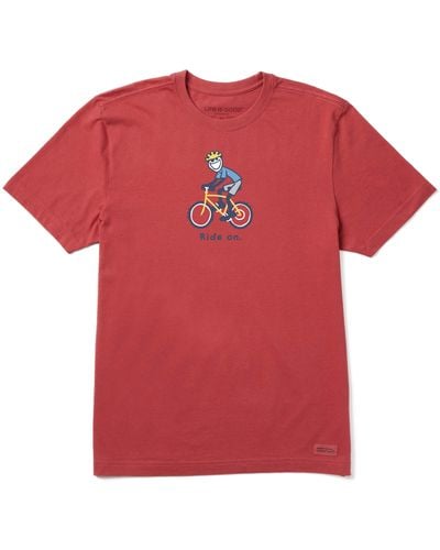 Life Is Good. Vintage Crusher Graphic T-shirt Bike Jake - Red