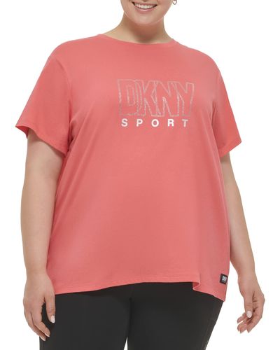 DKNY Plus Size Sport Everyday Short Sleeve Logo Tee - Pink