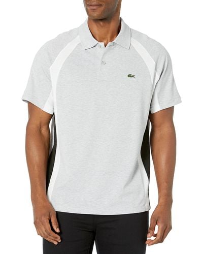 Lacoste Contemporary Collection's Short Sleeve Relaxed Fit Petit Pique Colorblock Polo Shirt - White