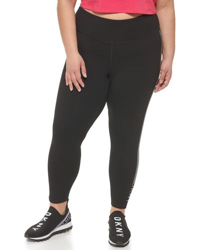 DKNY Plus Size Sport Tummy Control Workout Yoga Leggings - Black