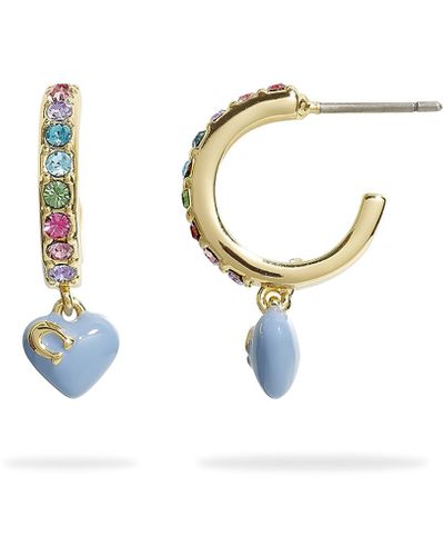COACH Pave Enamel Heart Huggie Earrings Multi One Size - Metallic