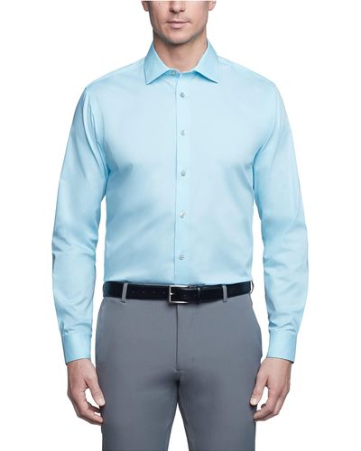 Calvin Klein Dress Shirt Regular Fit Herringbone Stretch - Blue