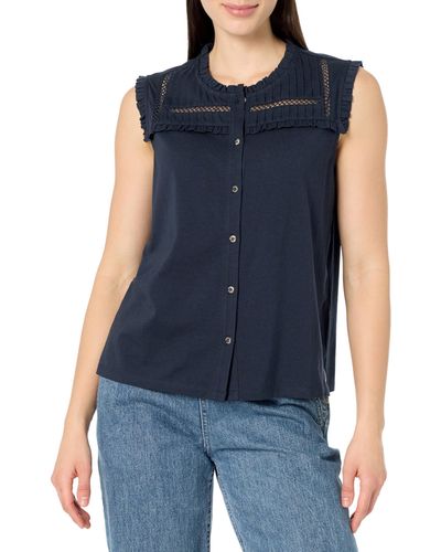 Nautica Button Through Knit Top Sleeveless Shirt - Blue