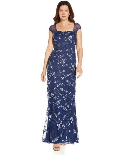 Adrianna Papell 3d Embroidery Mermaid Gown - Blue