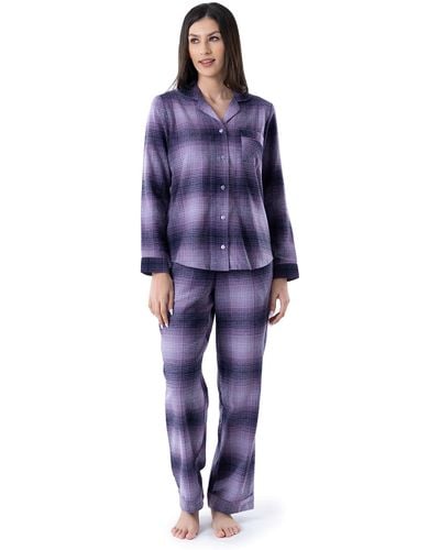 Wrangler Long Sleeve Flannel Top And Pant Pajama Set - Purple