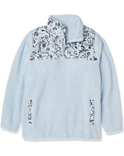 Vera Bradley Snap Collar Fleece Pullover Sweatshirt With Pockets - Blue