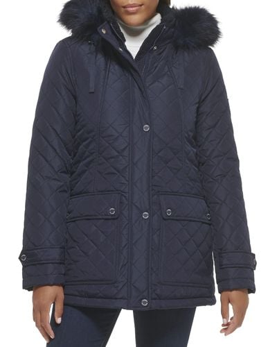 Tommy Hilfiger Weather Resistant Fur Trim Jacket - Blue