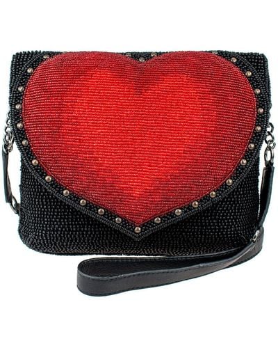 Mary Frances Big Heart Beaded Crossbody Clutch Handbag - Red