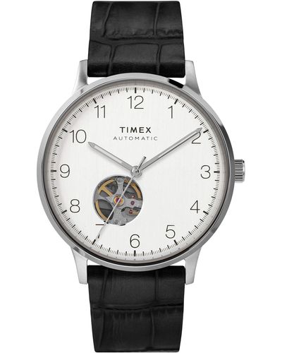 Timex Tw2u11500 Waterbury Automatic 40mm Black/silver-tone Croco Genuine Leather Strap Watch - Metallic